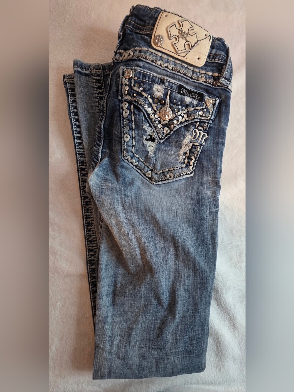 Miss Me Women's Embellished Pocket Jeans - Blue Denim